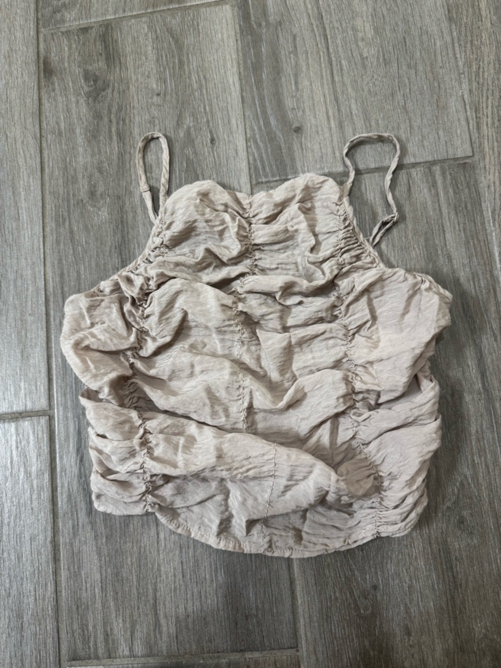 Zara Beige Ruched Spaghetti Strap Camisole